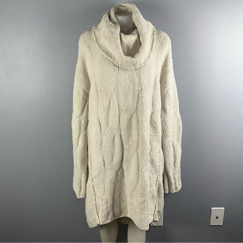 Free People Sweater Dress Tunic Women’s Large Ice Cream Oversized Chunky Knit